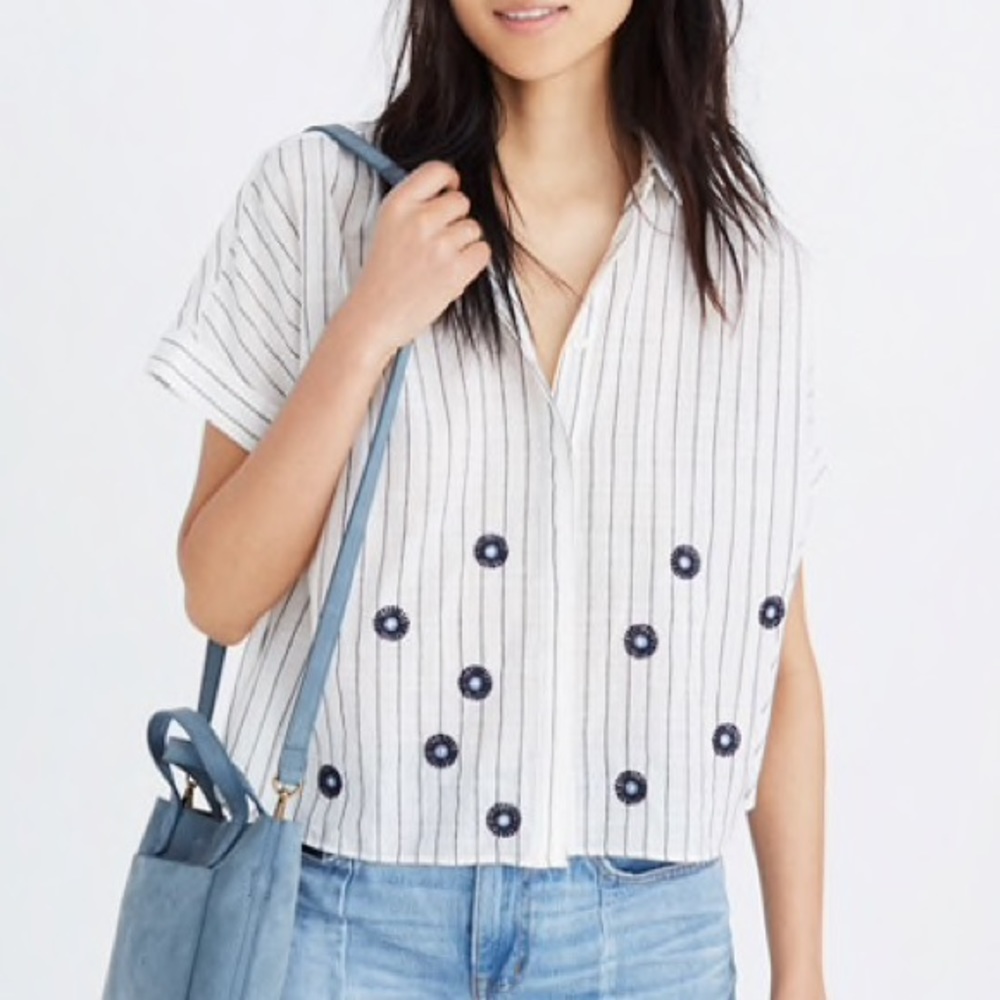 Madewell Embroidered Hilltop Collar Striped Top XS